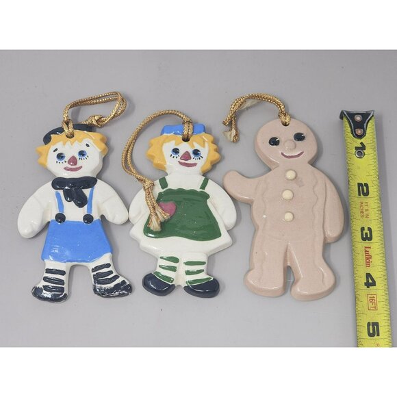 Vintage‎ Hand Made Raggedy Ann/Andy + Gingerbread Man Ceramic Hanging Ornaments - Picture 5 of 8